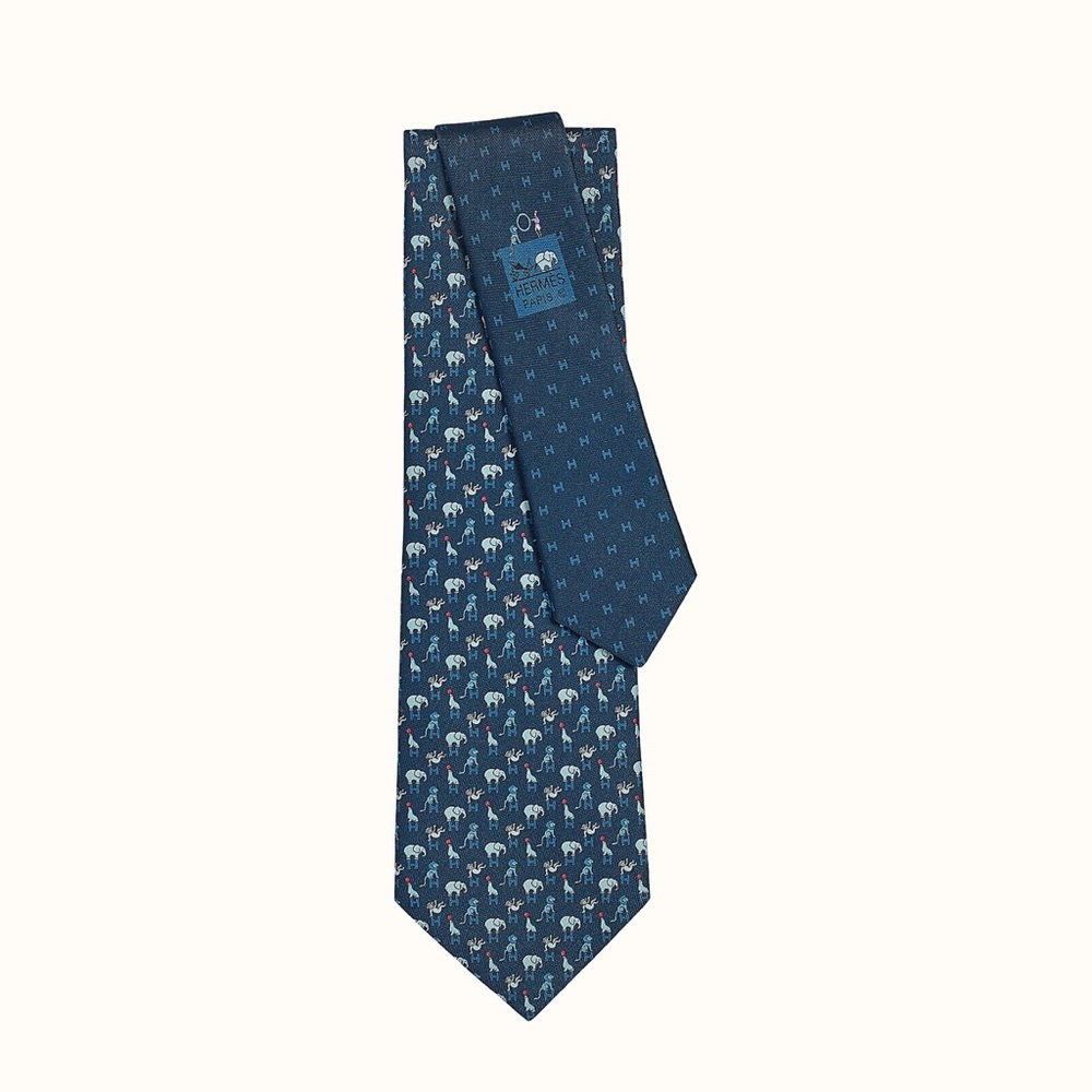 Hermes Circus Silk Tie - Blue